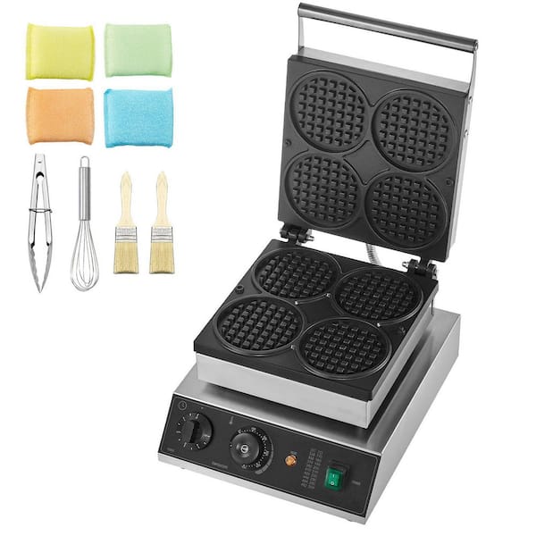 1750W Single Waffle Silver Waffle Cone commercial waffle maker, Non-Stick Stainless Steel Belgian Waffle Iron