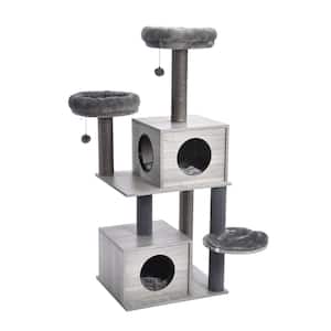 Medium Cat Tree 51 in Wooden Cat Tower with 2 Super Large Cat Condos Cat Scratching Post and Removable Soft Perches