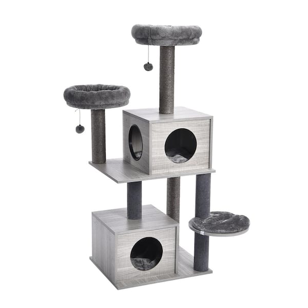 cenadinz Medium Cat Tree 51 in Wooden Cat Tower with 2 Super Large Cat Condos Cat Scratching Post and Removable Soft Perches