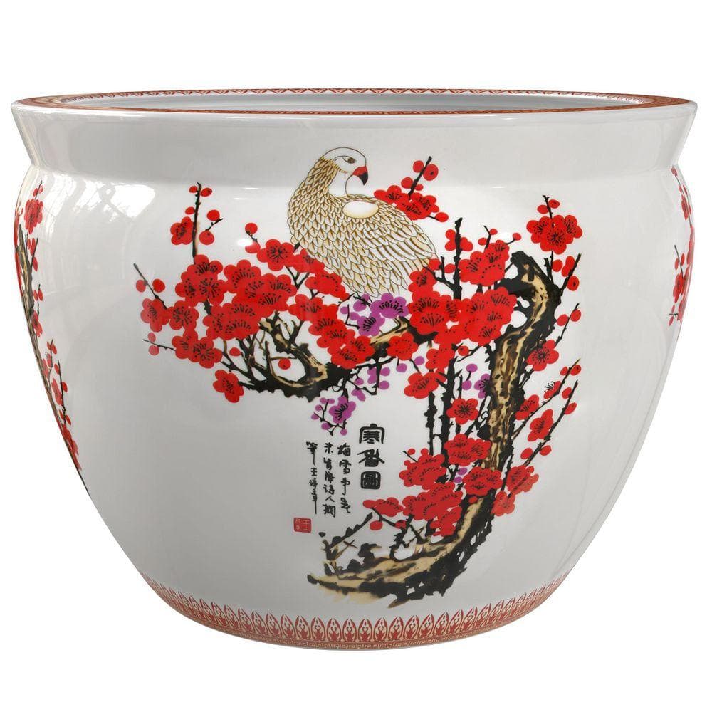 Red Lantern 18 in. Porcelain Fishbowl Cherry Blossom BW-18FISH
