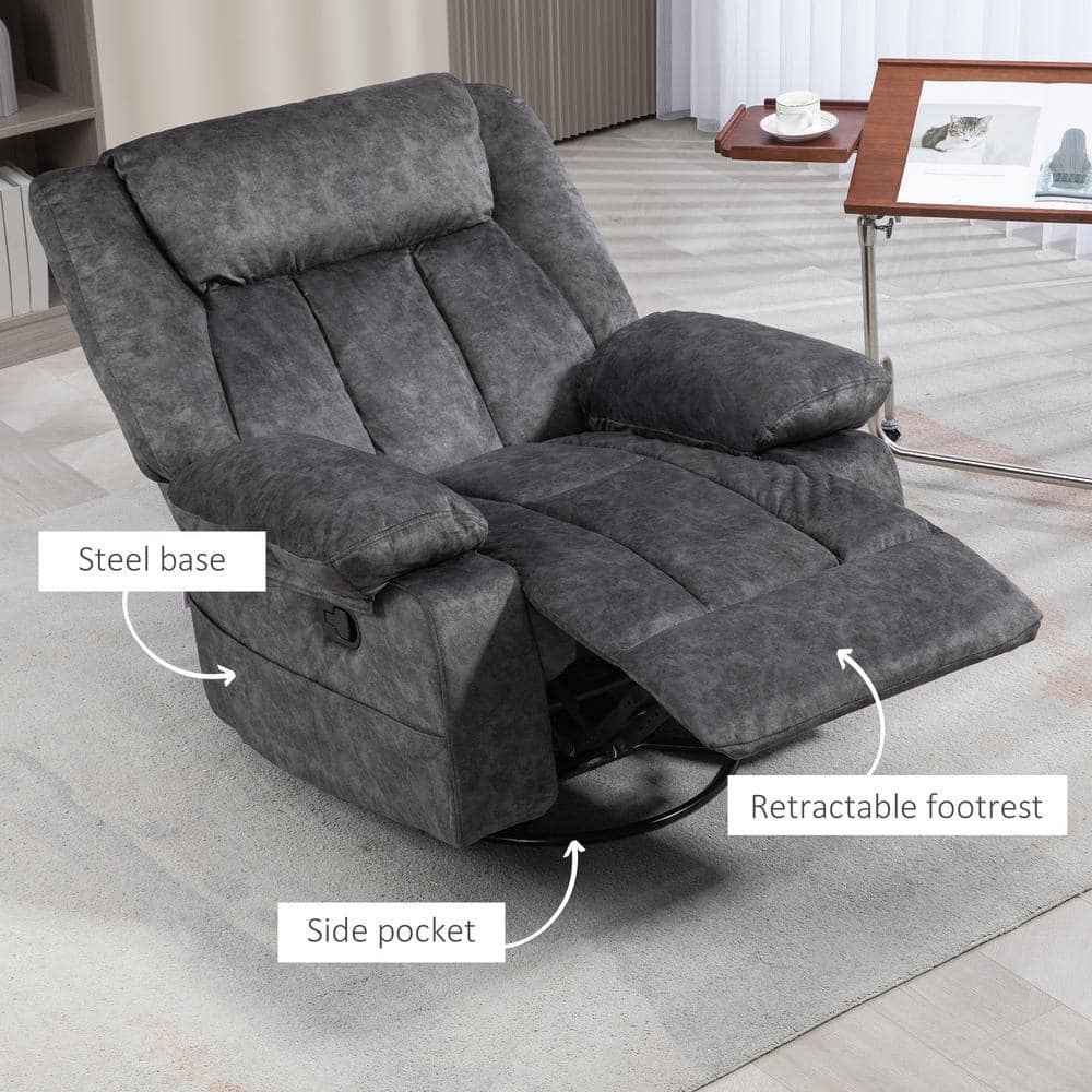 Charcoal Gray Velvet Swivel Recliner Chair with Metal Base