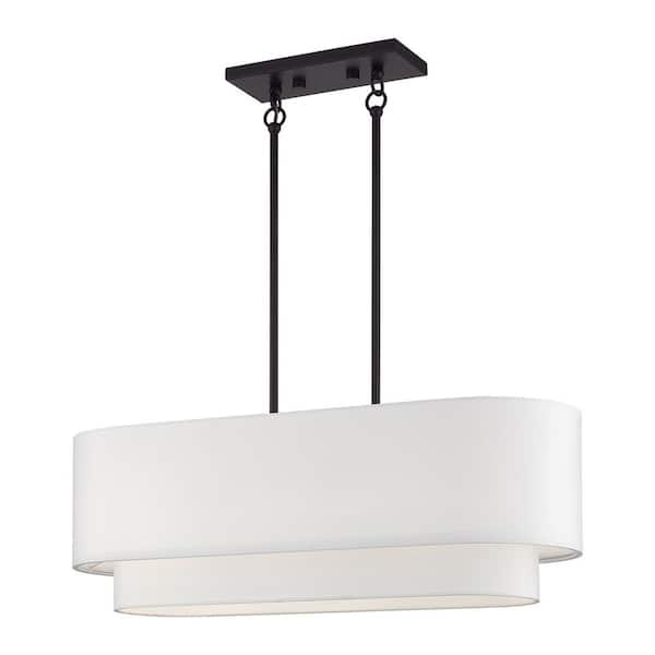 Manorwood 3-Light Bronze Linear Chandelier with Off-White Fabric Shade