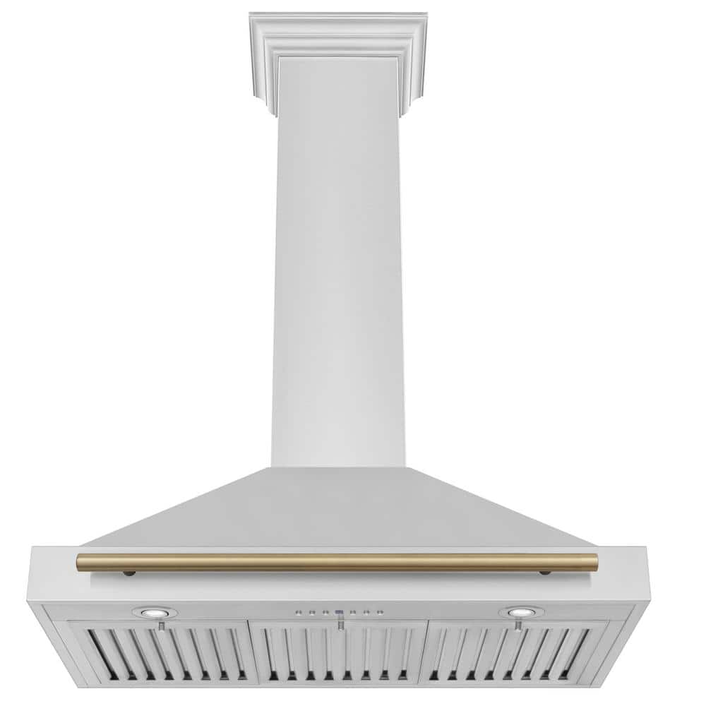 36" Stainless Steel Wall Mount Range Hood with Champagne Bronze Accents