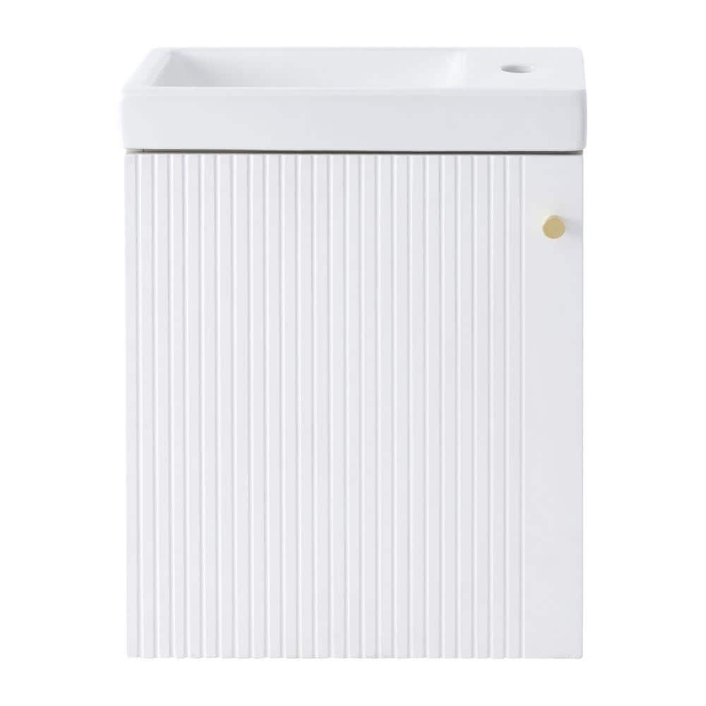 White Wood Rectangular Sink Wall Mounted Bathroom with Cabinet