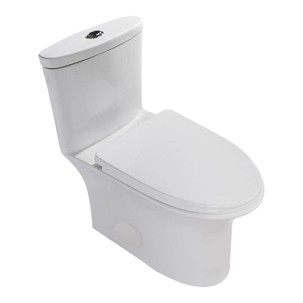 Boyel Living Ceramic 12 in. 1-Piece 1.6/1.1 GPF Dual Flush Elongated Toilet in White Soft-close Seat Included