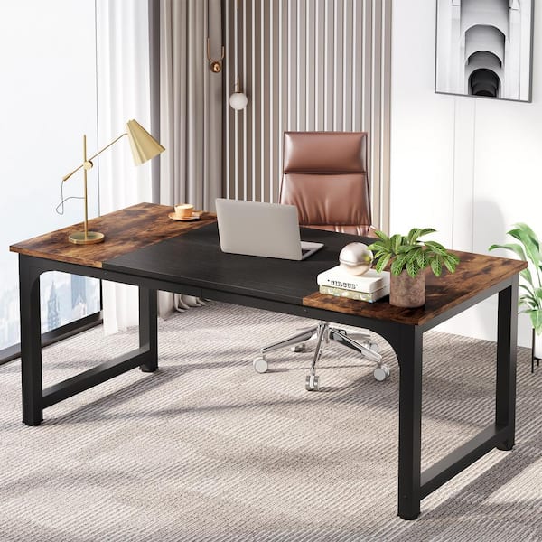 BYBLIGHT Moronia 63 in. Rectangle Rustic Brown MDF Executive Desk with Thicken Frame, Computer Desk for Home Office Workstation
