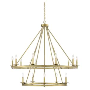 45 in. W x 42 in. H 15-Light Warm Brass Tiered Metal Chandelier with No Bulbs Included