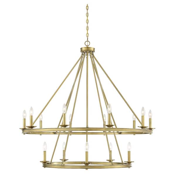 Savoy House 45 in. W x 42 in. H 15-Light Warm Brass Tiered Metal Chandelier with No Bulbs Included