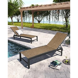 2-Piece Adjustable Aluminum Outdoor Chaise Lounge in Gray
