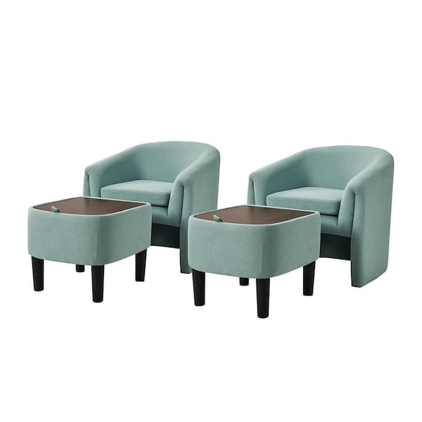 JAYDEN CREATION Zachary Teal Modern Upholstered Armchair with Storable Ottoman and Removable Cushion (Set of 2)