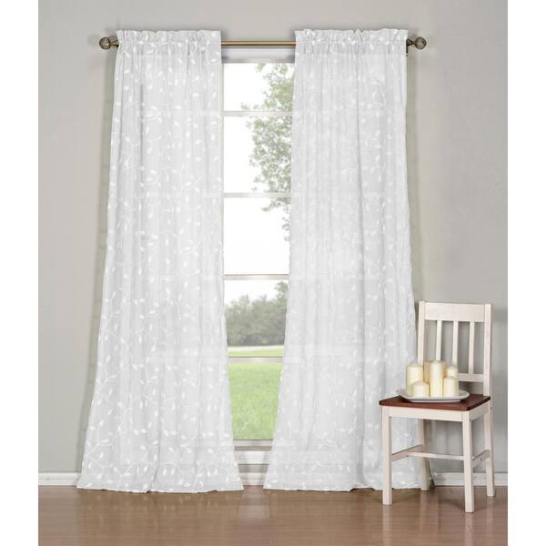 Duck River White Leaf Rod Pocket Room Darkening Curtain - 40 in. W x 84 in. L (Set of 2)