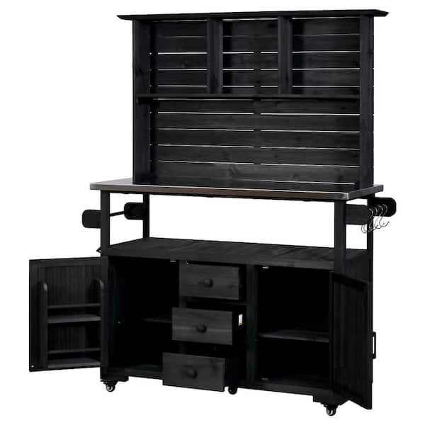 19.3 in. W x 47.2 in. D x 65 in. H Black Wood Outdoor Large Garden Storage Cabinet