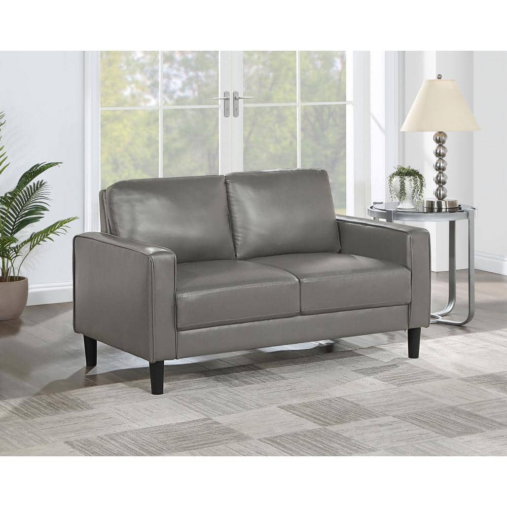 Ruth Dark Gray Faux Leather Track Arm Loveseat