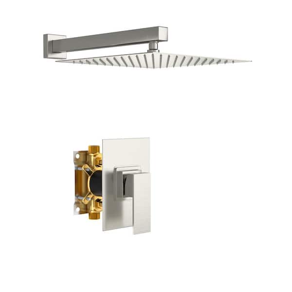 LORDEAR 1-Spray Patterns 10 in. Wall Mounted Fixed Shower Heads Rough-in Valve Trim Kit Shower Faucet Set in Brushed Nickel