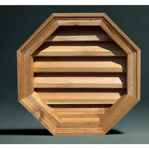 18 in. x 18 in. Octagon Wood Built-in Screen Gable Louver Vent W/ Brickmould trim