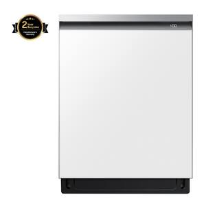 Bespoke 24 in White Glass Top Control Smart Built-In Tall Tub Dishwasher with Stainless Steel Tub and AutoRelease, 42dBA