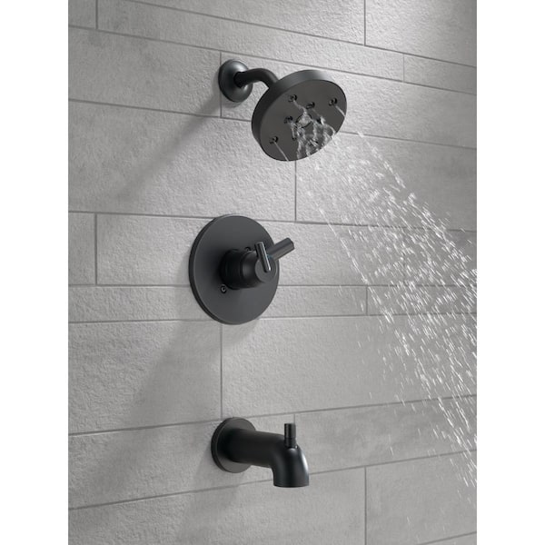 Trinsic 1-Handle Wall Mount Tub and Shower Faucet Trim Kit in Matte Black with H2OKinetic (Valve Not Included)