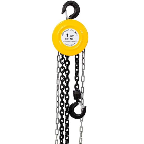Chain Hoist 2200 lbs. 1 T Capacity 10 ft. with 2 Heavy Duty Hooks, Manual Chain Hoist Steel Construction, Yellow
