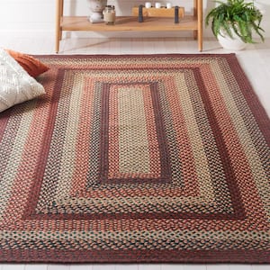 Braided Brown/Rust 6 ft. x 6 ft. Striped Border Square Area Rug