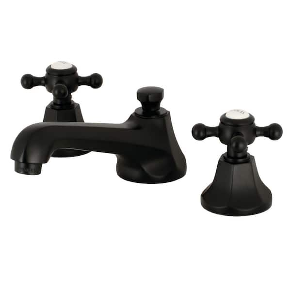 Kingston Brass Metropolitan Cross 8 in. Widespread 2-Handle Bathroom Faucet in Matte Black