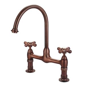 Harding Two Handle Bridge Kitchen Faucet with Button Cross Handles in Oil Rubbed Bronze