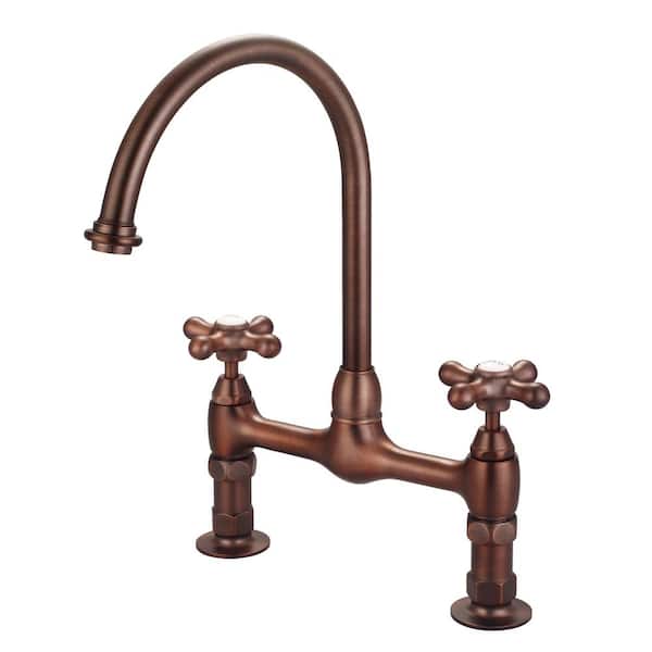 Barclay Products Harding Two Handle Bridge Kitchen Faucet with Button Cross Handles in Oil Rubbed Bronze