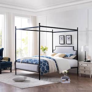 Beechmont Grey and Flat Black Queen Bed Frame with Canopy