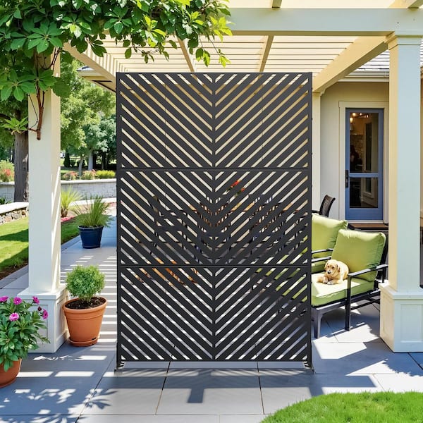 72 in. x 47 in. Outdoor Metal Privacy Screen Garden Fence in Arrows Pattern in Black