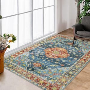 Orange/Blue 9 ft. x 12 ft. Persian Vintage Modern Area Rug