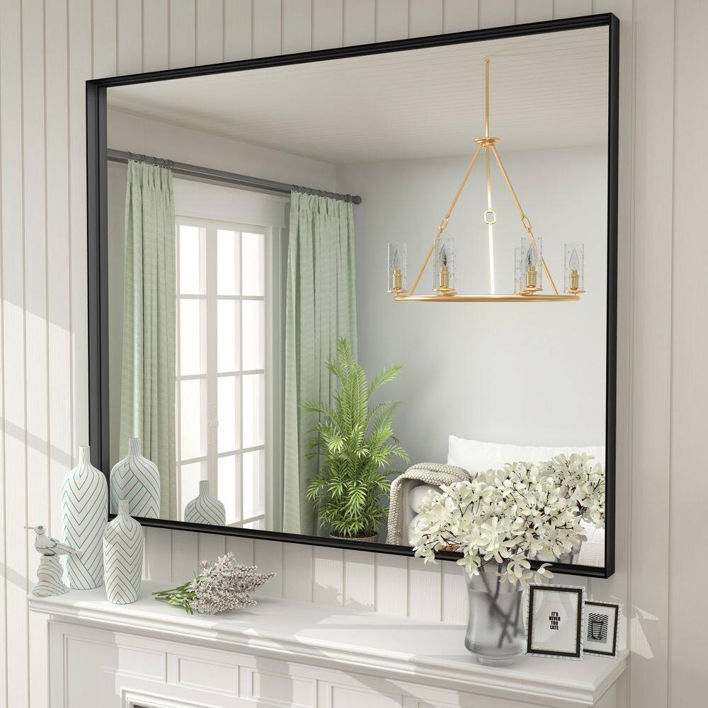 48 in. W x 40 in. H Rectangular Aluminum Alloy Framed and Tempered Glass Wall Bathroom Vanity Mirror in Matte Black price history on PriceWatchPro
