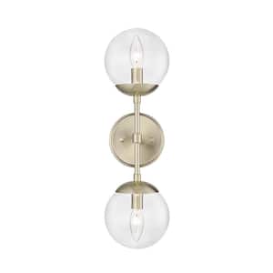 Avell 5.5 in. 2-Light Modern Gold Sconce with Clear Glass