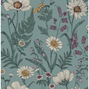 Spring Meadow Blue Flowers Peel and Stick 8 in. x 10 in. Wallpaper Sample