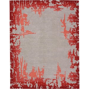 Symmetry Beige/Red 8 ft. x 10 ft. Distressed Contemporary Area Rug