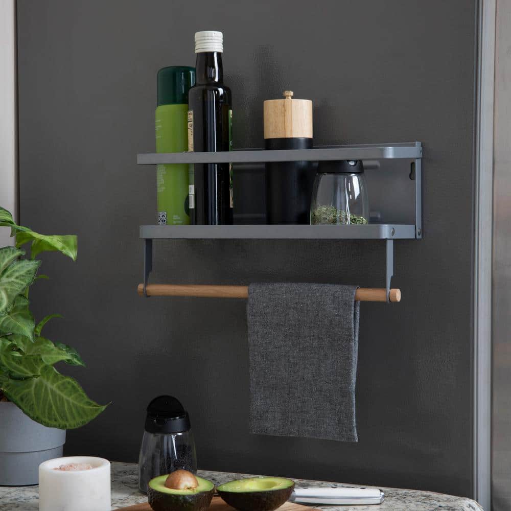 Gray Metal Magnetic Spice Rack with Paper Towel Holder
