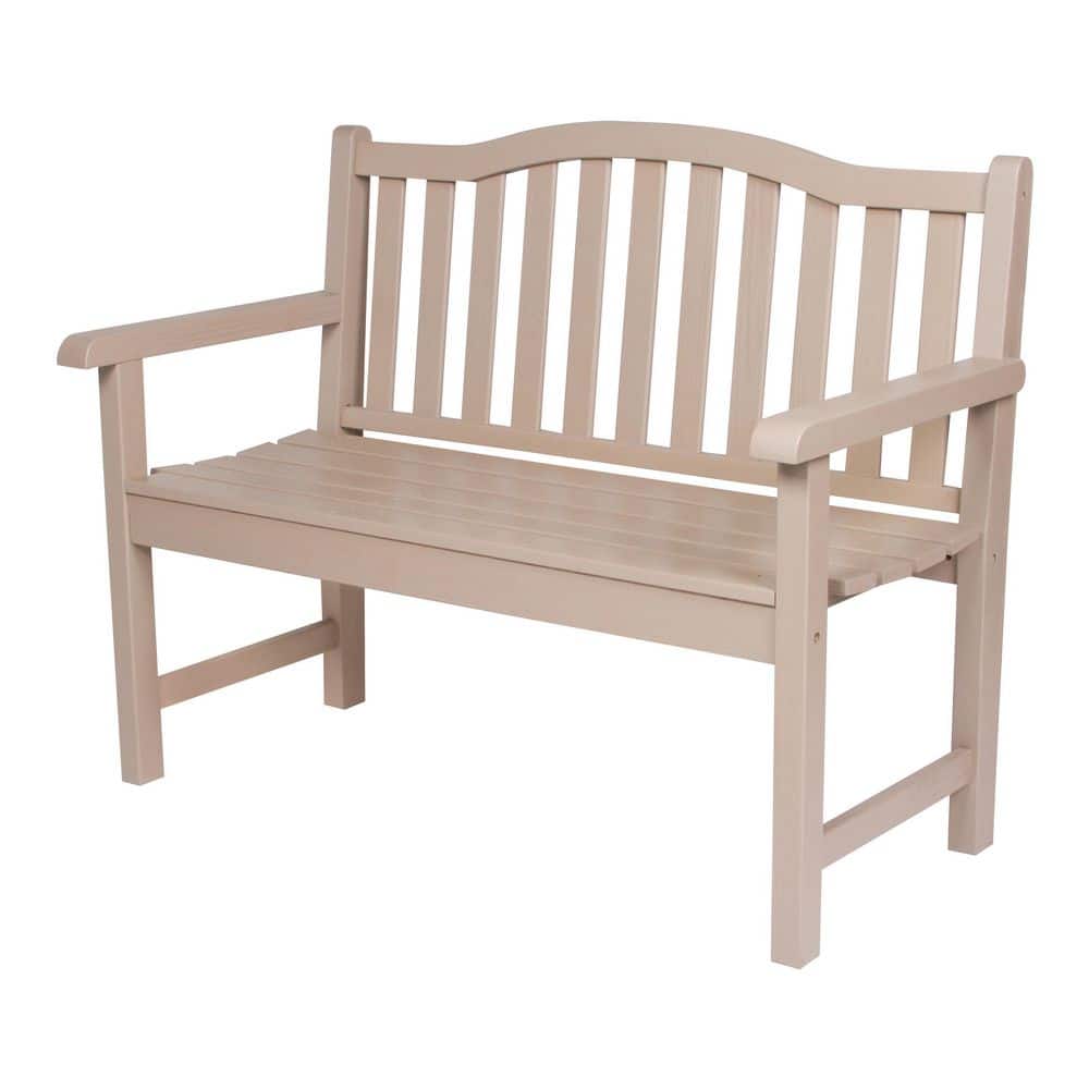 Gray Stone Cedar Wood Outdoor Garden Bench with Slat Back