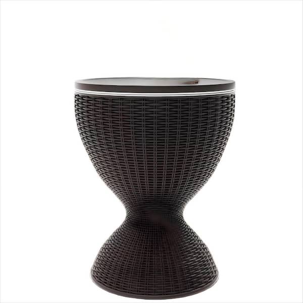 32 qt. Patio Cool Bar Table with Drainage Plug, 3-in-1 Rattan Style Ice Cooler for Pool Party