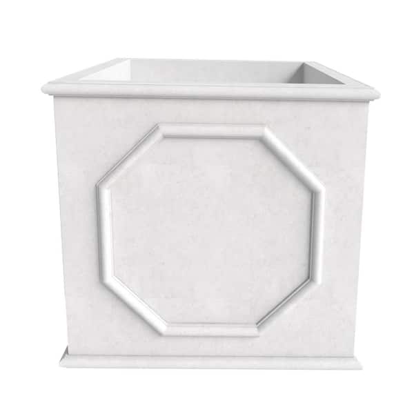 Sprout Modern Square Floor Planter in Fiberstone Indoot/Outdoor Cube Flower Pot with Drainage (White, 15 in. Wide)