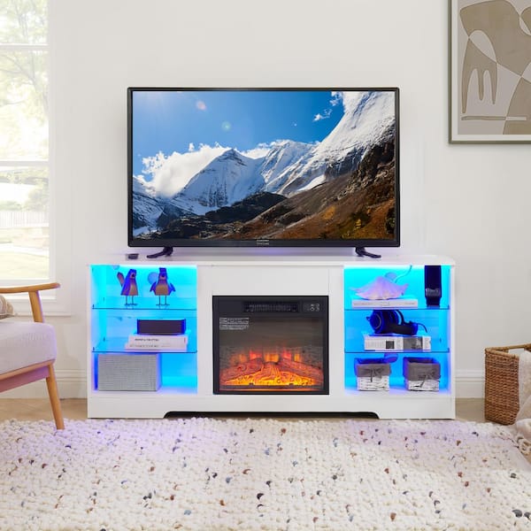 57.87 in. Freestanding Electric Fireplace TV Stand Fits TV's Up to 62 in. in White