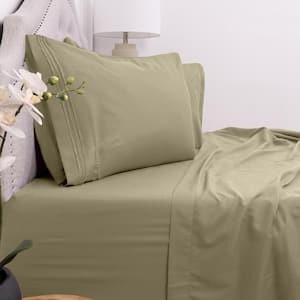 1800 Series 4-Piece Sage Solid Color Microfiber King Sheet Set