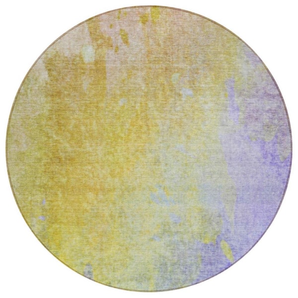 HomeRoots Blue Gold and Wheat 8 ft. Round Woven Abstract Round Indoor/Outdoor Area Rug