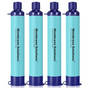 Blue Portable Survival Filtration Gear Straw Water Filter for Hiking, Camping, Hunting and Fishing (4-Pack)