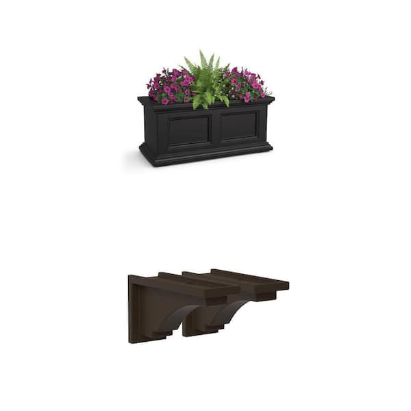 Fairfield Espresso Corbel and 24 in. x 11 in. Self-Watering Black Window Box Combo