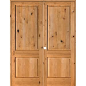 72 in. x 96 in. Rustic Knotty Alder 2-Panel Square Top Right-Handed Clear Stain Wood Double Prehung Interior Door