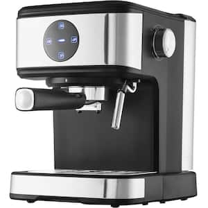 Espresso Maker 2 Cups Silver 15 Bar Coffee and Espresso Machine with Milk Frother Steam Wand Semi-Automatic Touch Screen