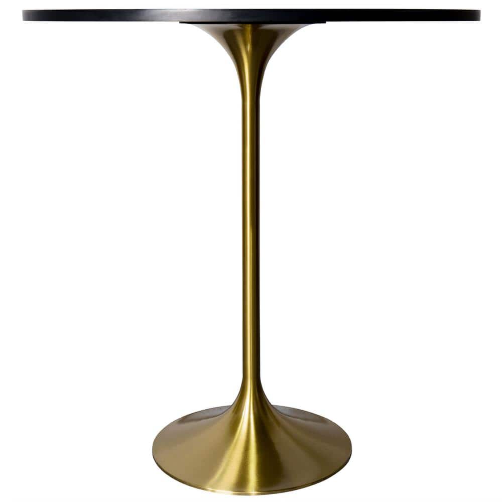 Round Black Marbleized MDF Bar Height Table with Gold Pedestal Base