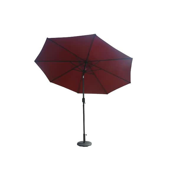 DIRECT WICKER 9.8 ft. Steel Crank and Market Tilt Patio Umbrella with Base in Red