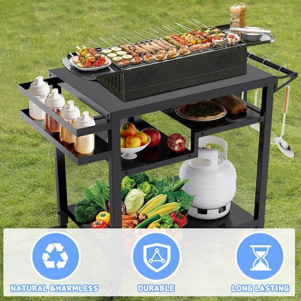 39. 6in Outdoor Metal Grill Cart, Pizza Oven Stand Table, Three