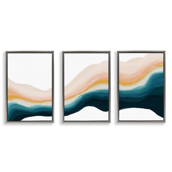 Stupell Industries Fluid Peach Swirl by JJ Design House, LLC. 3 Pieces Gray Floater Frame Abstract Graphic Art Print 31 in. x 21 in.