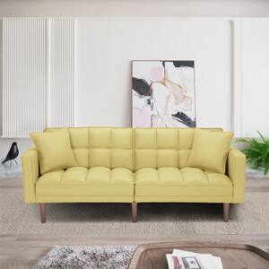 75 in. W Yellow Polyester Twin Size 3 Seats Futon Sofa Bed Sleeper with 2 Pillows