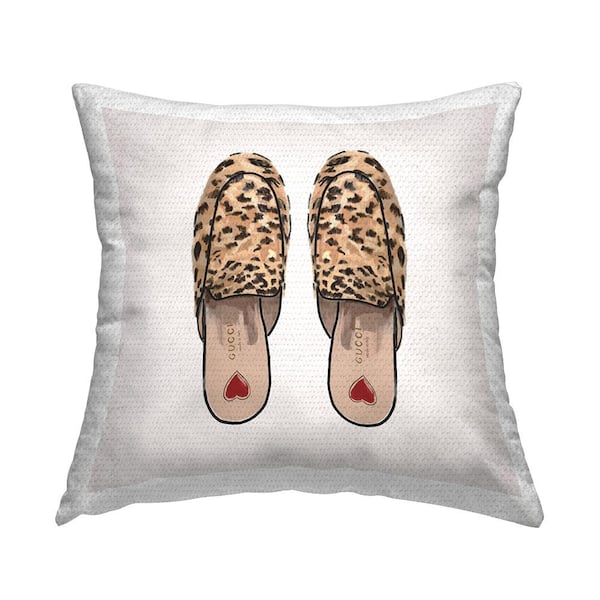 Stupell Industries Glam Leopard Loafers Brown Square Outdoor Throw Pillow
